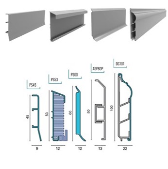 Rodapés, Rodapés de alumínio, Rodapés em aço inox, Rodapés em PVC, Acabamentos